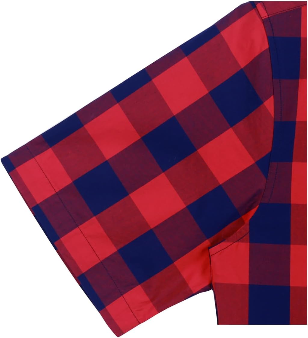 Mens Short Sleeve Casual Plaid Button Down Shirts Work Slim Fit Western Dress Shirt for Men - Image 3
