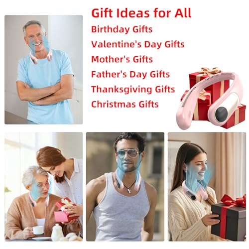 Image of Portable Neck Fan, Personal Wearable Bladeless Fan for Outdoor Indoor, LED Display, 360 Cooling, 4-Speeds, 6000mAh USB Rechargeable, Birthday Gifts for Men Women Dad Mom (Pink)