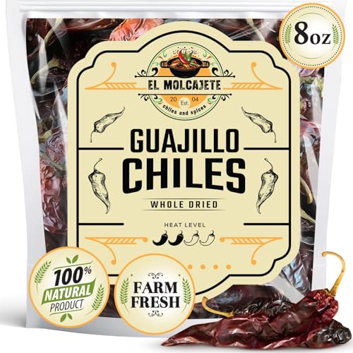 Dried Guajillo Chile Peppers 8oz – All Natural, Mild to Medium Heat with Bold, Smoky Flavor for Authentic Mexican Mole, Salsas, Sauces, Meats & Enchiladas by El Molcajete
