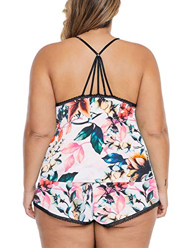 Image of Women Plus Size Pajamas Cami Shorts Set Nightwear Sexy Lace Lingerie Sleepwear