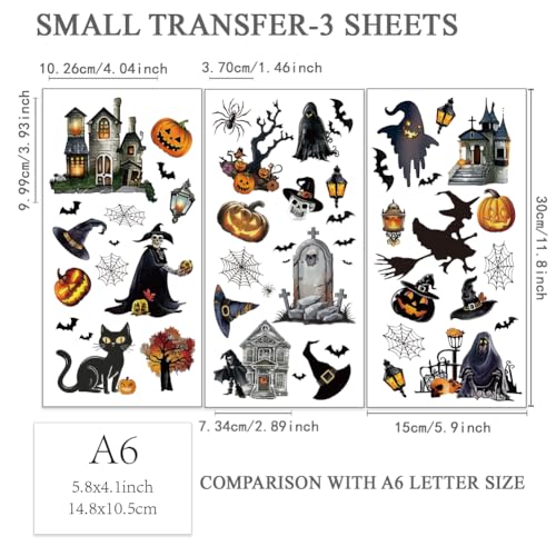 OLYCRAFT 3pcs/Set Halloween Rub on Transfers for Furniture and Crafts 15x30cm Pumpkin Skeleton Decor Transfer Stickers Witch Ghost Rub on Decals for Wood Furniture Scrapbooking Home Decorations - Image 2