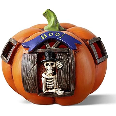 Halloween 5.7 Inches Skull Pumpkin Lamp, Jack-o'-Lantern Halloween Pumpkin Lantern Fall Decor Yard Entrance Garden Desk Window Sill Party Patio Indoor Outdoor Holiday Festival Table Decoration Cover