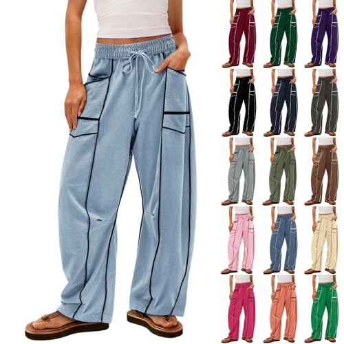 Sweatpants for Women Drawstring Wide Leg Sweat Pants Elastic Waisted Workout Active Trousers with Pockets 2025