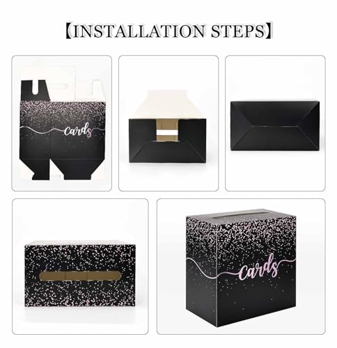 Image of Black Card Box for Party Pink Foil Gift Card Box Holder for Wedding Birthday Baby Shower Retirement Graduation