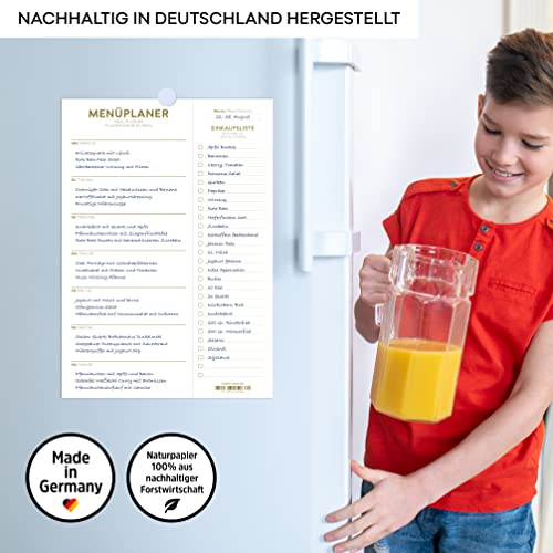 Menüplaner mit Einkaufsliste zum Abreißen, Essensplaner, Notizblock für Mahlzeiten, minimalistisch, DIN-A4 Block, 50 Blatt, Speiseplan für eine ganze Woche. Für Familie, WG, Diät