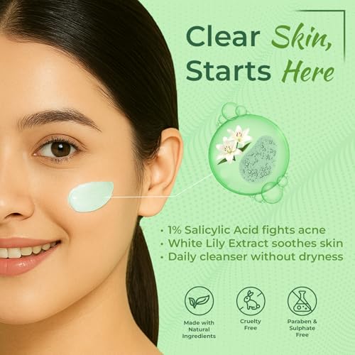 Image of 1% SALICYLIC ACID Cleanser | Anti Acne Face Cleanser with White Lily Extract | Gently Exfoliates, Controls Oil & Minimizes Pores | Natural & Organic, For Men & Women | All Skin Types - 150ML