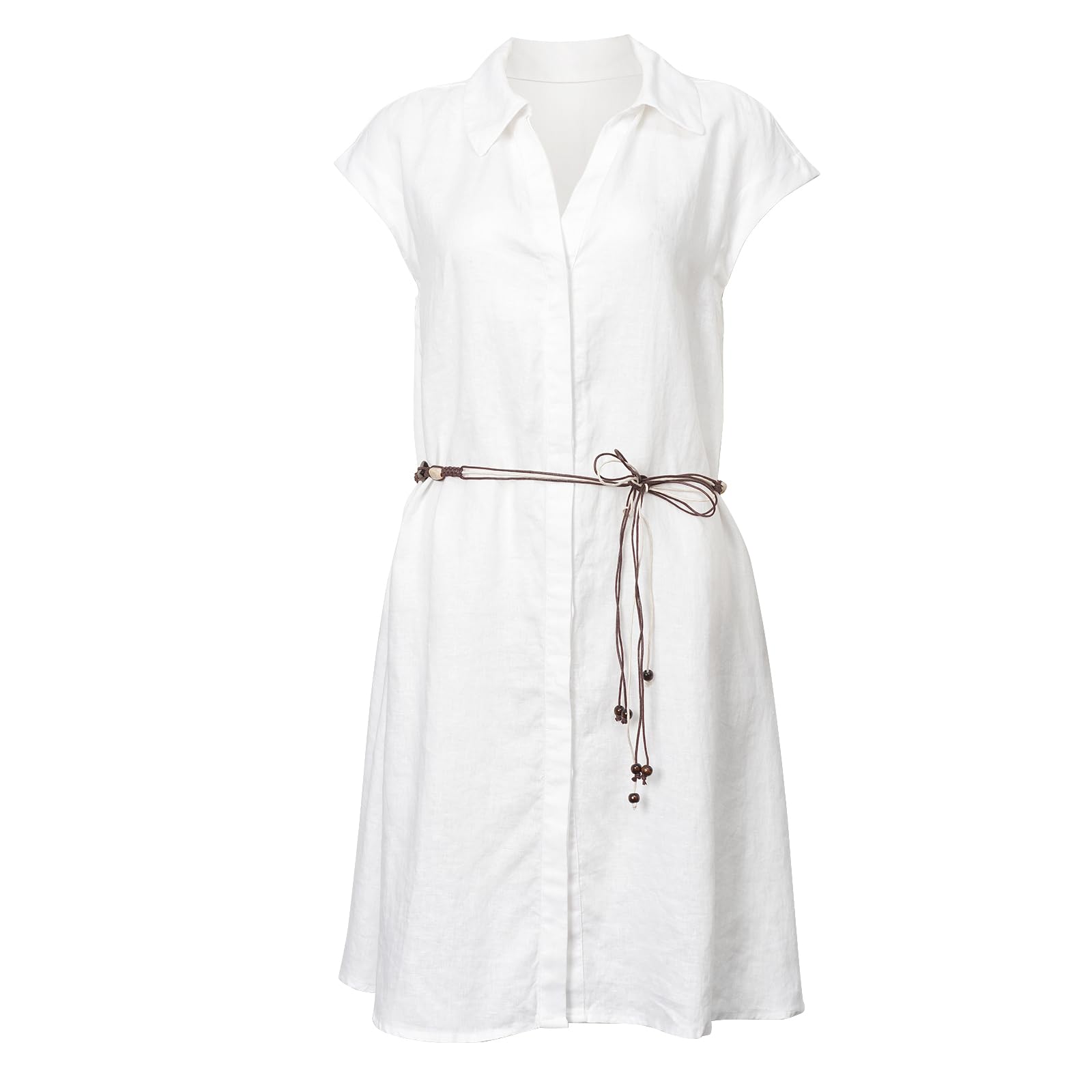 Amazhiyu Robe midi d'été décontractée en pur lin avec poches et ceinture pour femme