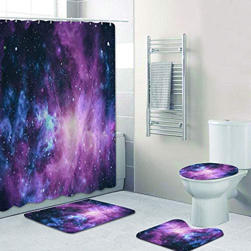 Minyose 3D Nebula Spiral Galaxy Duschvorhänge Set 4Pcs Wasserdichtes Universum Cosmos Bad Vorhang Für Badezimmer…