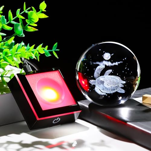 Image of Arikyrist 3D Crystal Ball Sea Turtle Figurine with LED Base Laser Sea Turtle Gifts for Women Men on Christmas Birthday Decorative Turtle Ball Glass Sea Turtle Globe Night Light for Home Decor (80mm)