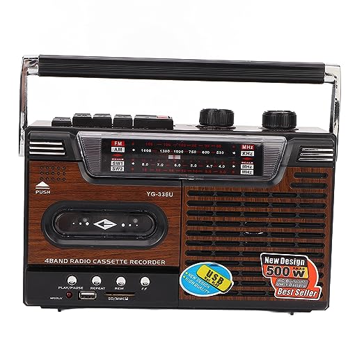 Boombox with 4 Band (AM, FM, SW1, SW2), Cassette Player Boombox AM FM Radio, Casette Tape Player Recorder with Earphone Jack, Support Storage Card and USB (US Plug)
