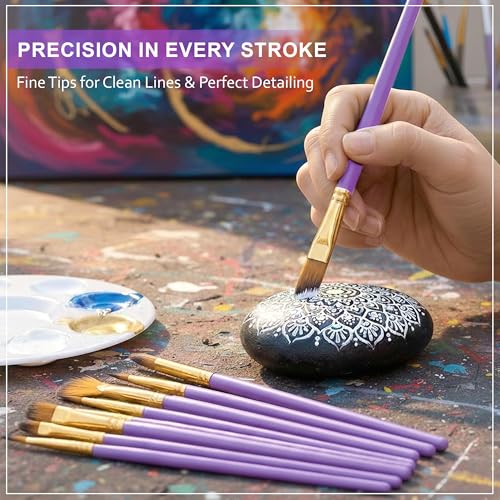 Image of GLUN Premium Paint Brushes 12 Different Professional Drawing Paint Brush Set Purple Colour, Wide to Fine Tip, Nylon Hair Artist Paintbrushes