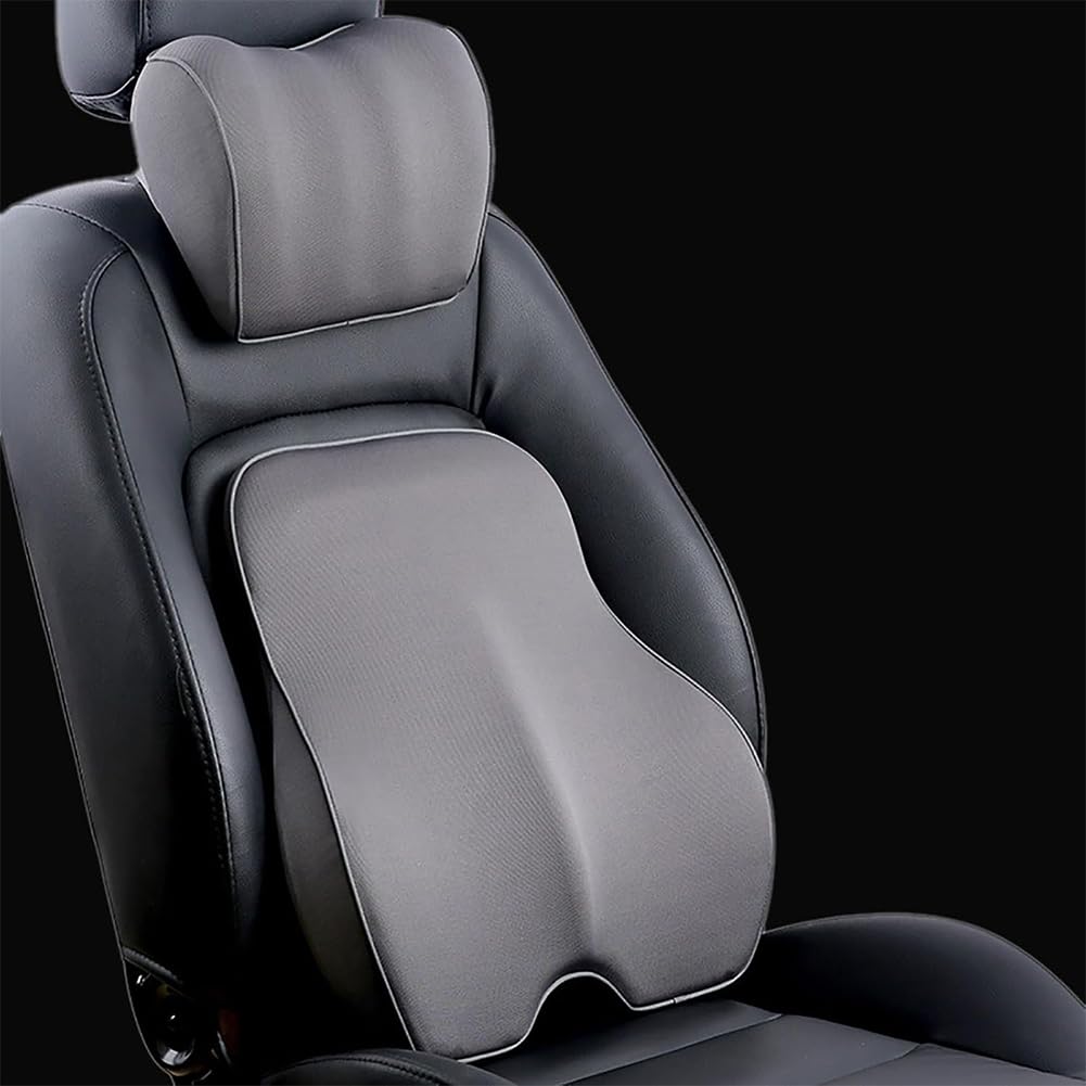 Reposacabezas y Cojín Lumbar para Asientos Coche para T-Cross 2019-2025, Lumbar y Almohada Cuello Asiento Reposacabezas CojíN Apoyo Lumbar,Grey