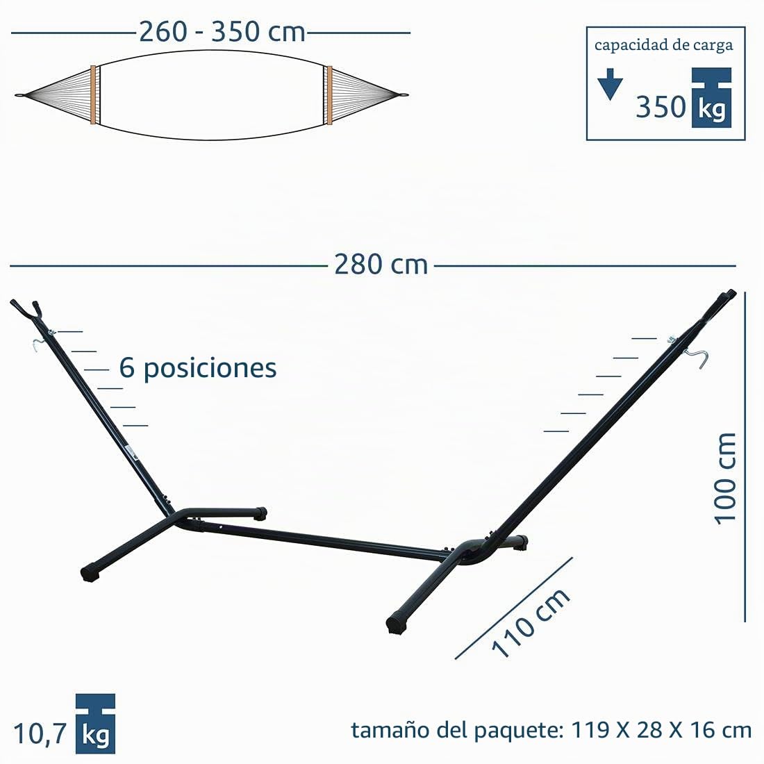 yourGEAR - Soporte para hamacas de hasta 350 kg, Estructura para hamacas con 260-350 cm de Longitud Total