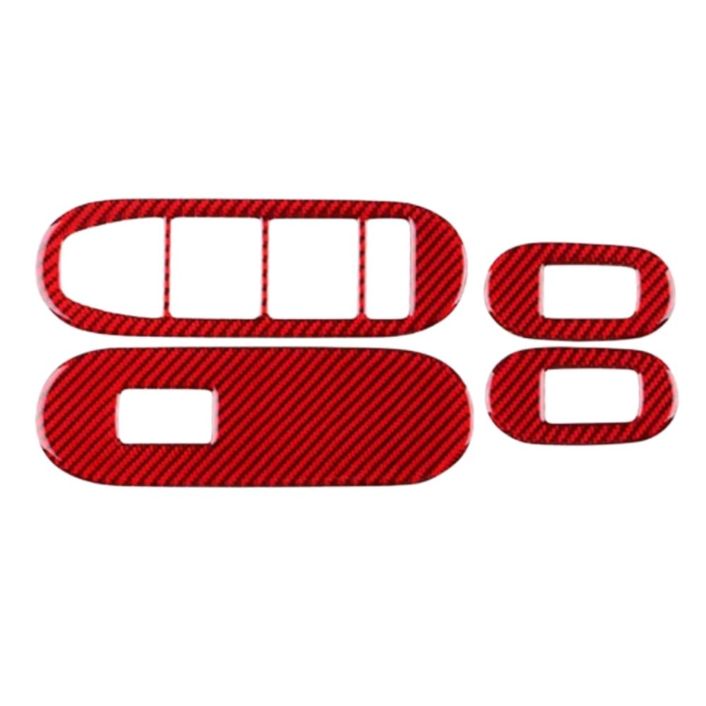 for J05 for Aceman 2024 2025 Soft Carbon Fiber Car Door Window Switch Lift Button Frame Panel Sticker Interior Trim Car Window Switch Cover(Red Carbon)