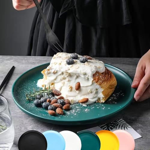 Juego de 6 platos llanos de cerámica, platos de postre de 20 cm, platos de aperitivos de porcelana para cocina, platos de ensalada de cerámica de gres aptos para microondas