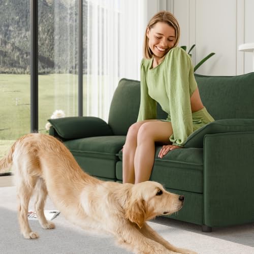 Image of Vesgantti 74 inch Loveseat Sofa for Living Room, Comfy Cloud Couch Deep Seat Chenille Modern 2 Seater Small Sofa with Armrest Pillow, Easy Assembly for Small Spaces, Green