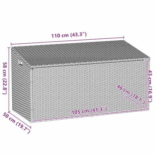 vidaXL garden storage box 110x50x58 cm light grey poly rattan outdoor container furniture cushion and gardening tool organizer - Image 3