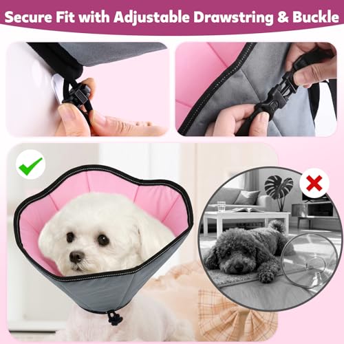 Image of Soft Dog Cone Collar After Surgery: Long Alternative Comfortable Comfy Fabric Recovery Shame Elizabethan Stop Licking Small Medium Large Dogs (Pink, S)