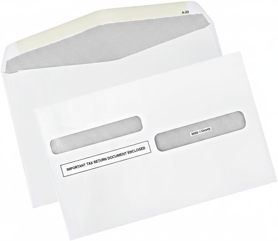 100 W2 Tax Envelopes, For 4-Up Style W-2 Tax Forms 100 pack Gum Seal Security Double Window W2 Envelopes