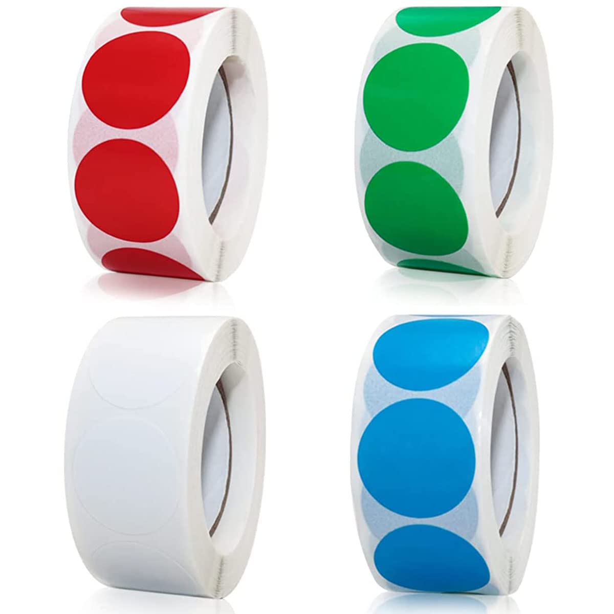 Marking Dots, Pack of 2000 Colourful Adhesive Dots on Roll, Self-Adhesive, Round Stickers, Perfect for Labelling in the Office, Stickers, Round 25 x 25 mm, Red, Green, Blue, White