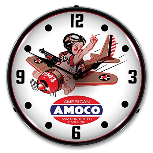 New Amoco Aviation Retro Vintage Style Advertising LED Lighted Clock - Ships Free Next Business Day to Lower 48 States