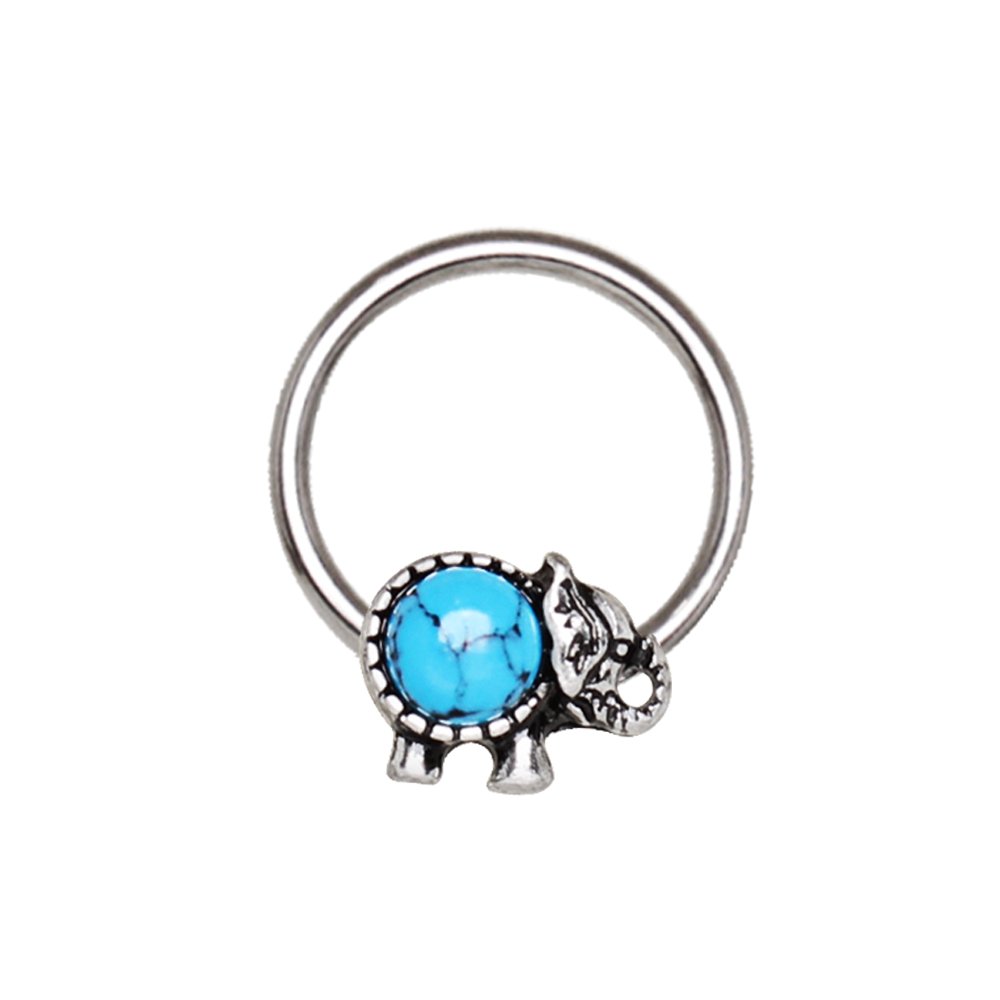 GenericAmelia Fashion 16 GaugeTurquoise Elephant Snap-in Captive Bead Ring 316L Surgical Steel