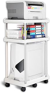 Suporte de torre de computador de 3 níveis, carrinho de torre de PC móvel com rodas, suporte de CPU para impressora móvel, mesa de pé para fax, escritório em casa, cor branca
