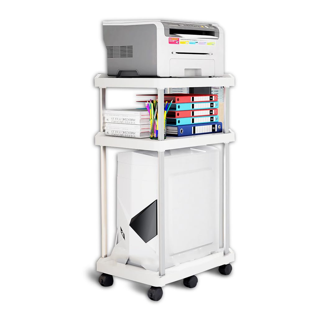 Computer Tower Ständer mit Rollen, PC-Tower-Ständer 3 Schicht, Mobiler PC-Gehäuseständer, ATX-Gehäuse CPU Halter, Weiß