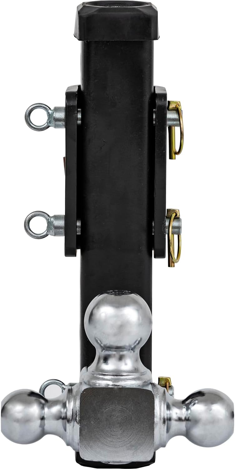 Buyers Products 1802000 Adjustable Tri-Ball Hitch – Rotating Chrome Towing Balls, 2 Inch Receiver, 9.83" Rise, 9.32" Drop, Under Bumper Storage, Heavy Duty Trailer Hitch for Truck, 15,000 lb Capacity