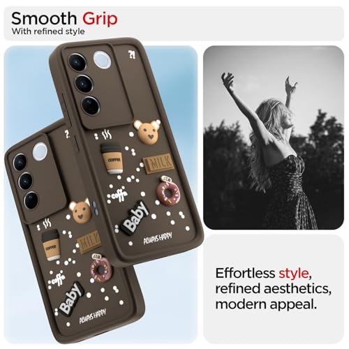 Image of Pikkme Back Cover for Vivo V27 5G / V27 Pro 5G | Cute Fun Cartoon 3D Bear Silicone Full Body Protection Bumper Cover (Brown)