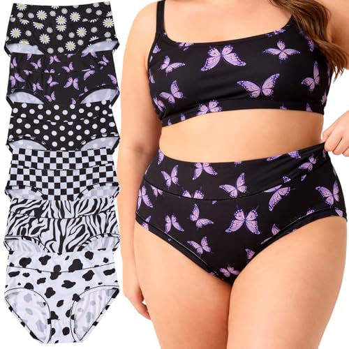 Image of Women's Underwear Plus Size XL-6XL Panties Briefs High Waist Rose Floral Print 6 Pack Undies