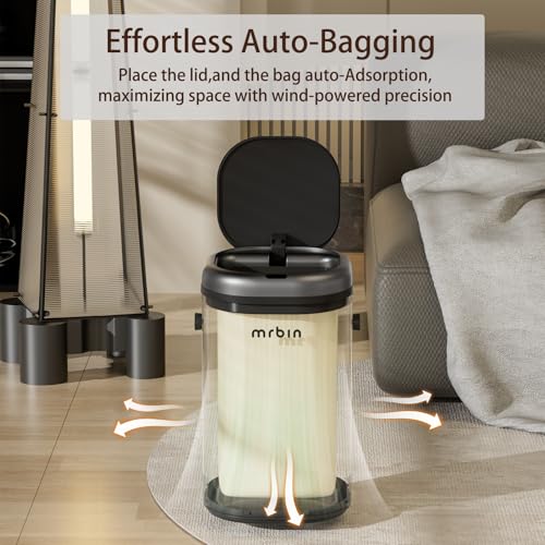 Image of MRBIN Stainless Steel Adsorption Motion Sensor Trash Can Removable, 18L / 4.8gal Automatic Absorbing Bag Lidded Garbage Bin with Wheels, Waste Basket for Kitchen, Bathroom, Eclipse Grey