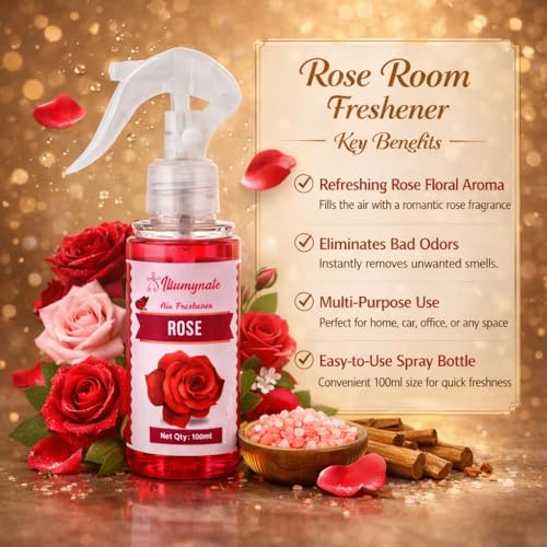 Image of Long Lasting Rose Room Freshener for Home | Floral Air Freshener Spray for Bedroom, Bathroom & Living Room | Home Fragrance Spray 100ml (Rose - Premium floral fragrance for guests)