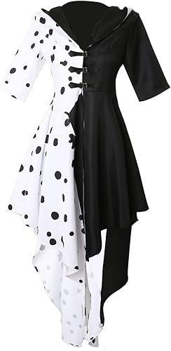 Drofe Disfraz de Cruella Devil para mujer, disfraz de cosplay para Halloween