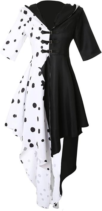 Drofe Cruella Devil Costume Women Dress Cosplay Outfit for Halloween