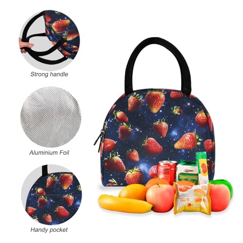 Backpack Lunch Box Set Large Capacity Travel Backpacks and Insulated Lunch Bag for Commute Hiking Picnic Universe Strawberry Print4