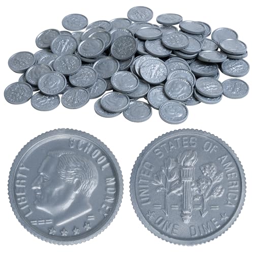 LEARNING ADVANTAGE-7523 Play Dimes - Set of 100 Plastic Coins - Designed and Sized Like Real US Currency - Teach Money Math With This Pretend Play Resource
