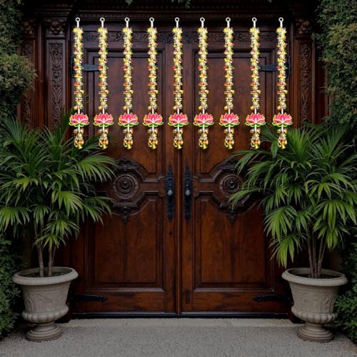 Image of iHandikart Decorative Pack of 4 Lotus Wall Hanging, 25 Inch Floral Lotus Strings for Home & Festive Decor, Perfect for Entrance Decoration & Housewarming Gifts (RKH-221-4)