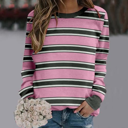 Sweat à capuche à rayures chaud et ample | Pull graphique rose taille L femme