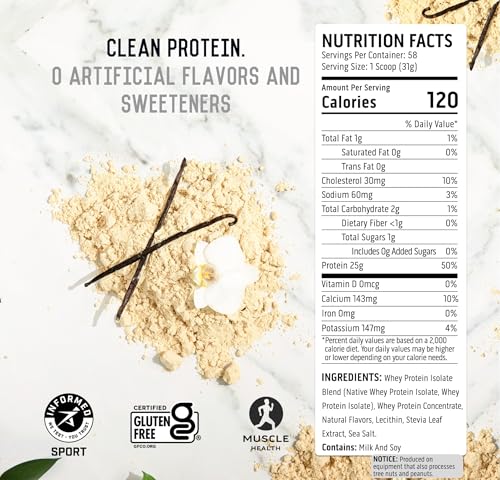 Image of Ascent 100% Whey, Native Whey Protein Blend - Clean Post Workout Recovery, Digesting, Zero Artificial Flavors & Sweeteners, Gluten Free, 5.5g BCAA, 2.6g Leucine, Vanilla Bean 4 lb.