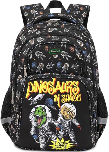 Image of Frantic Waterproof Polyester 26 L School Backpack School Bag Daypack Picnic Bag For Boys & Girls(RR Black Angry Dino)