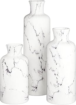 White Vase Set Vases for Decor, Perfect for Holding Pampas Grass, Dried/Fresh Flowers, Vases for Your Kitchen, Bedroom, Office, Living Room, Bathroom, or Shelf Decor (Marble Look)