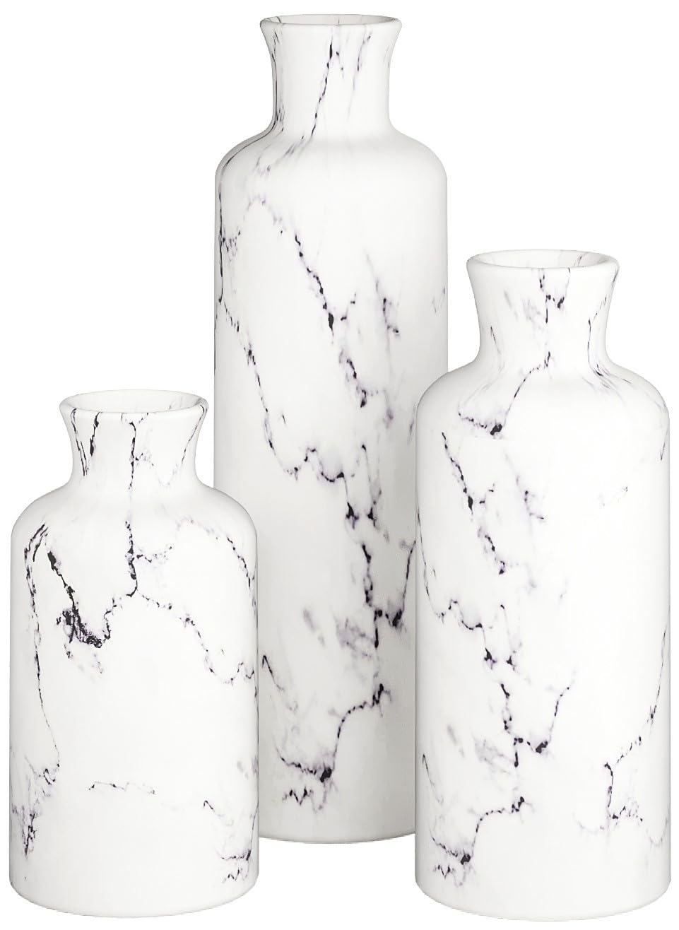 White Vase Set - Vases for Decor, Perfect for Holding Pampas Grass, Dried/Fresh Flowers, Vases for Your Kitchen, Bedroom, Office, Living Room, Bathroom, or Shelf Decor (Marble Look)