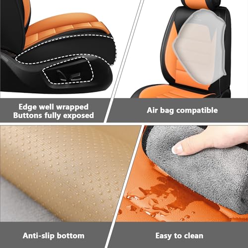 Image of Full Set Car Seat Covers for Ford F-150 F-250 F-350 XL XLT STX Lariat King Ranch Platinum Raptor Seat Covers 2007-2026, Waterproof Seat Protectors(Standard 5 Seats /Black&Orange)