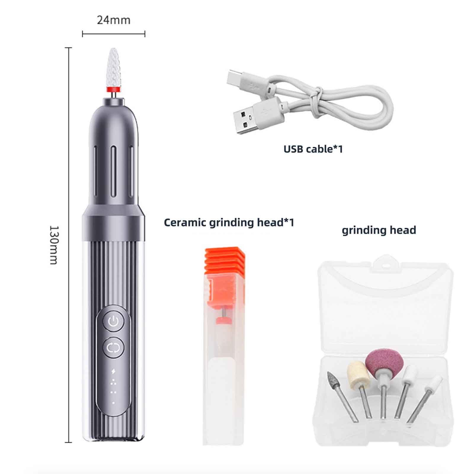 Torno Para Uñas Profesional Torno Uñas Cortauñas Electrico Adultos Nail cutter Alicate cortauñas Lima De Uñas Eléctrica Recargable Por USB Portátil 6 Velocidades Ajustables (24x130mm,Silver)