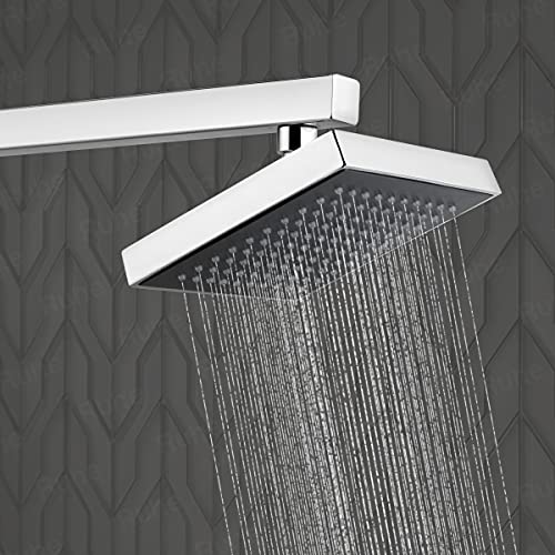 Image of Ruhe Gamma ABS Overhead Shower Complete Set | 6x6 Inches Square Showerhead with 15 Inches Stainless Steel Shower Arm and Wall Flange | Chrome Finish Rain Shower with Easy-to-Clean Silicone Nozzles