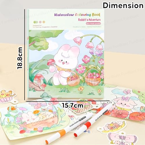 Image of MASTANO Watercolor Painting and Doodle Set for Kids - DIY Graffiti Coloring Note-Book Magic Books with Pigments and Paper, Suitable for Kindergarten and Kids Art Projects with Color (Rabbit)