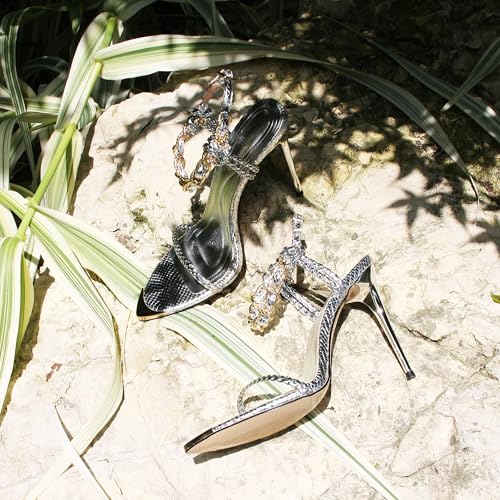 Image of Gold Strappy Stiletto Heels for Women Metallic Ankle Strap Open Toe High Heel Sandals Elegant Dress Shoes for Wedding Party Prom and Evening Events