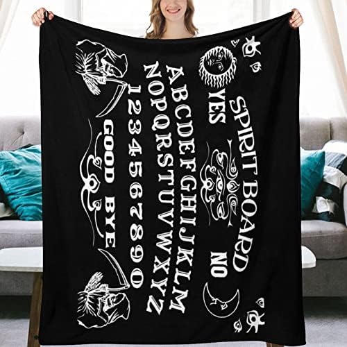 Vintage Skeleton Magic Ouija Spirit Board Black Flannel Fleece Throw Blankets 50"X40" Fluffy Winter Fall Blanket Cozy Soft Fuzzy Plush Home Decor for Couch Bed Sofa Bedroom Living Room Travel