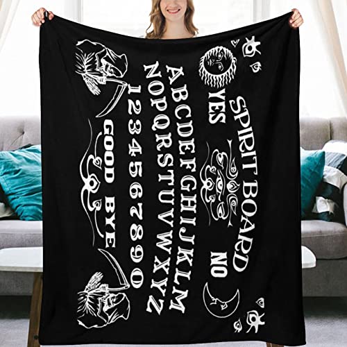 Vintage Skeleton Magic Ouija Spirit Board Black Flannel Fleece Throw Blankets 50"X40" Fluffy Winter Fall Blanket Cozy Soft Fuzzy Plush Home Decor For Couch Bed Sofa Bedroom Living Room Travel #TOP3